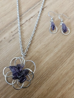 Šperky souprava, drátovaná ch.ocel, ametyst 